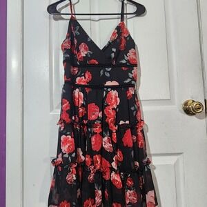 Black Floral Mini Ruffle Dress